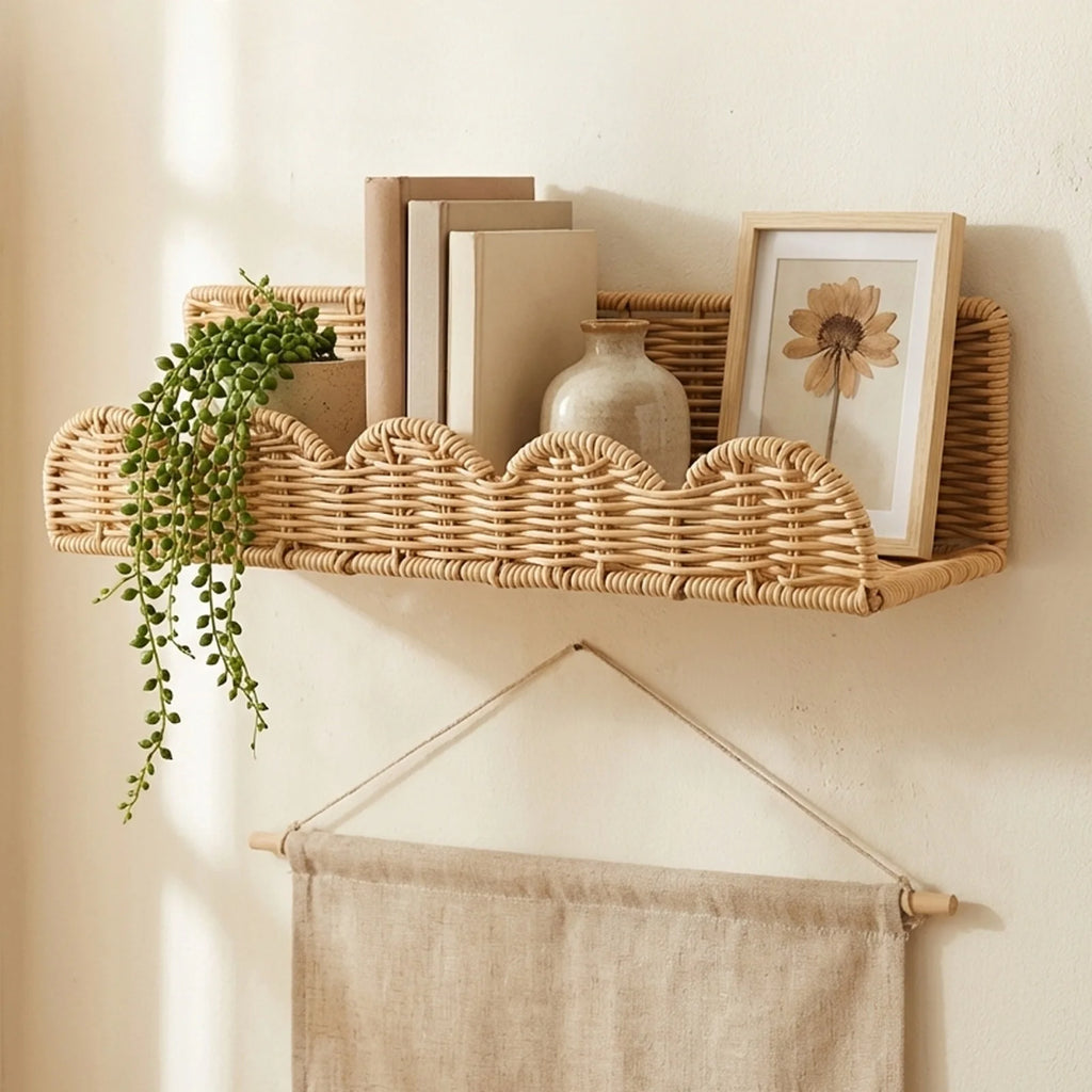 Wall Wicker Storage Basket Rack