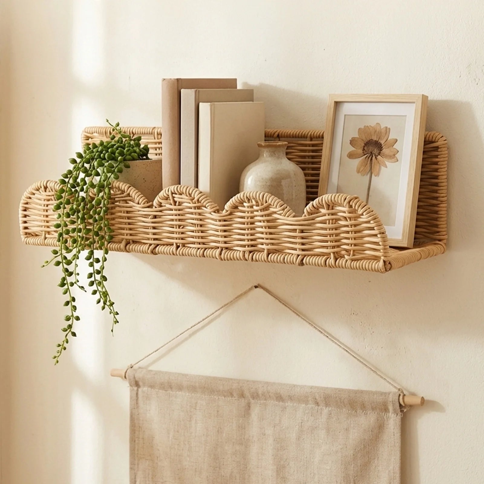 Wall Wicker Storage Basket Rack