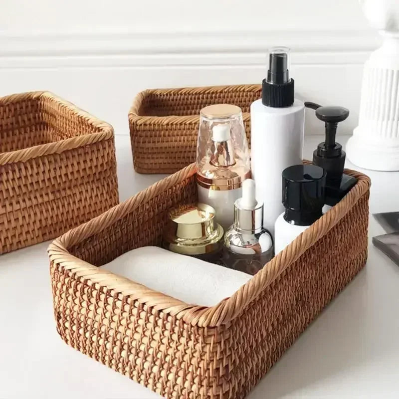 Handwoven Rattan Storage Basket Box