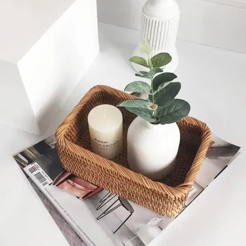 Handwoven Rattan Storage Basket Box