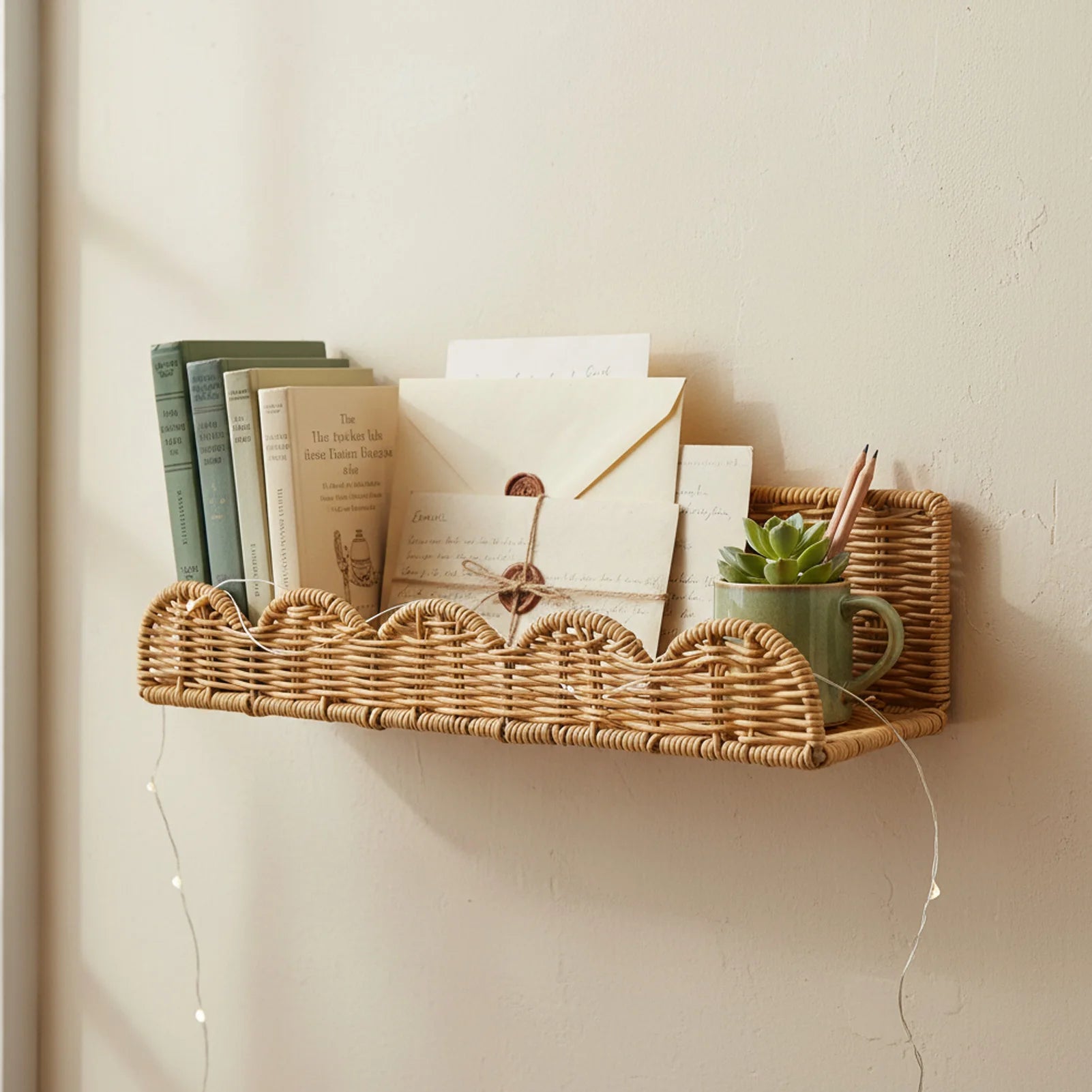 Wall Wicker Storage Basket Rack