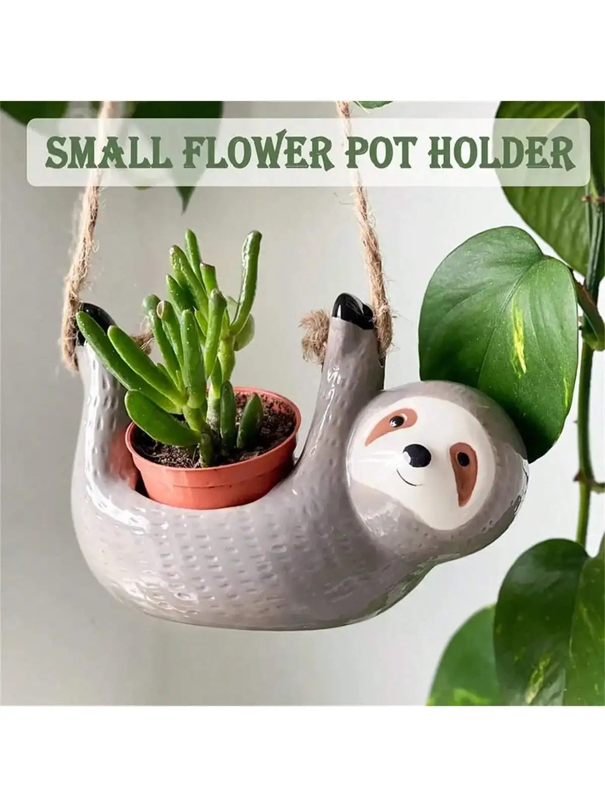 Hanging Sloth Ceramic Plant Pot